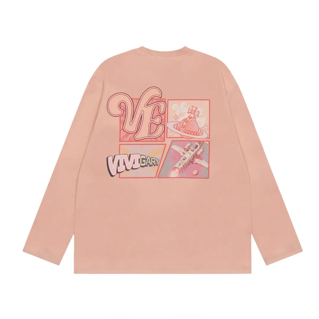VIVI8820 vivienne west wood Vivienne American baseball style heavy industry multi-color printed Saturn long sleeves Super design sense Super practical for wearing inside and outside 200G thin base Size: S M L mint green haze blue dirty pink